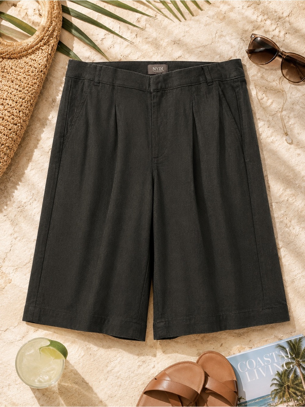 EUC NYDJ Soft Black Linen Blend Long Bermuda Shorts Size 8